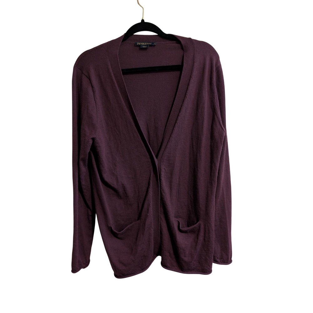Pendleton Cardigan Sweater Womens XL Purple Wool Cashmere V-Neck Button Pocket